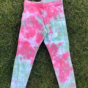 Child Youth 10-12 Red & Green Random Tie-Dye Leggings